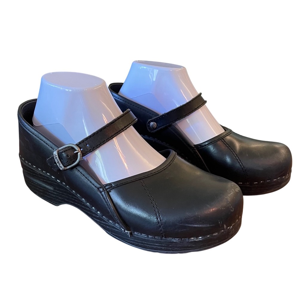DANSKO 39/8 Marcelle Black Leather Platform Mary Jane Clog Buckle Goth Punk
